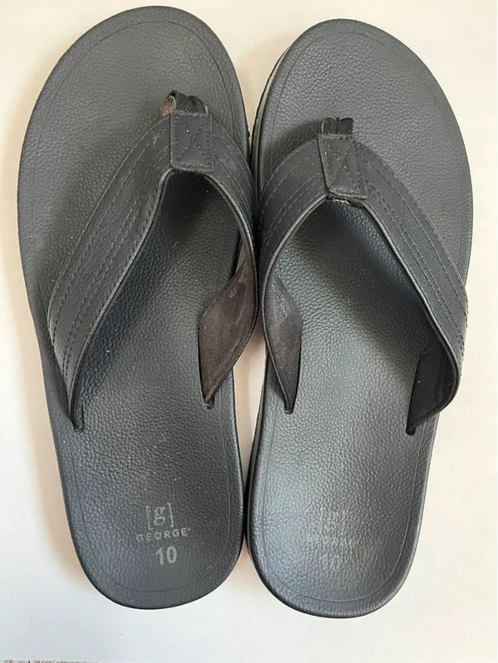 George Mens black flip flops, Men's Size 10 leather summer